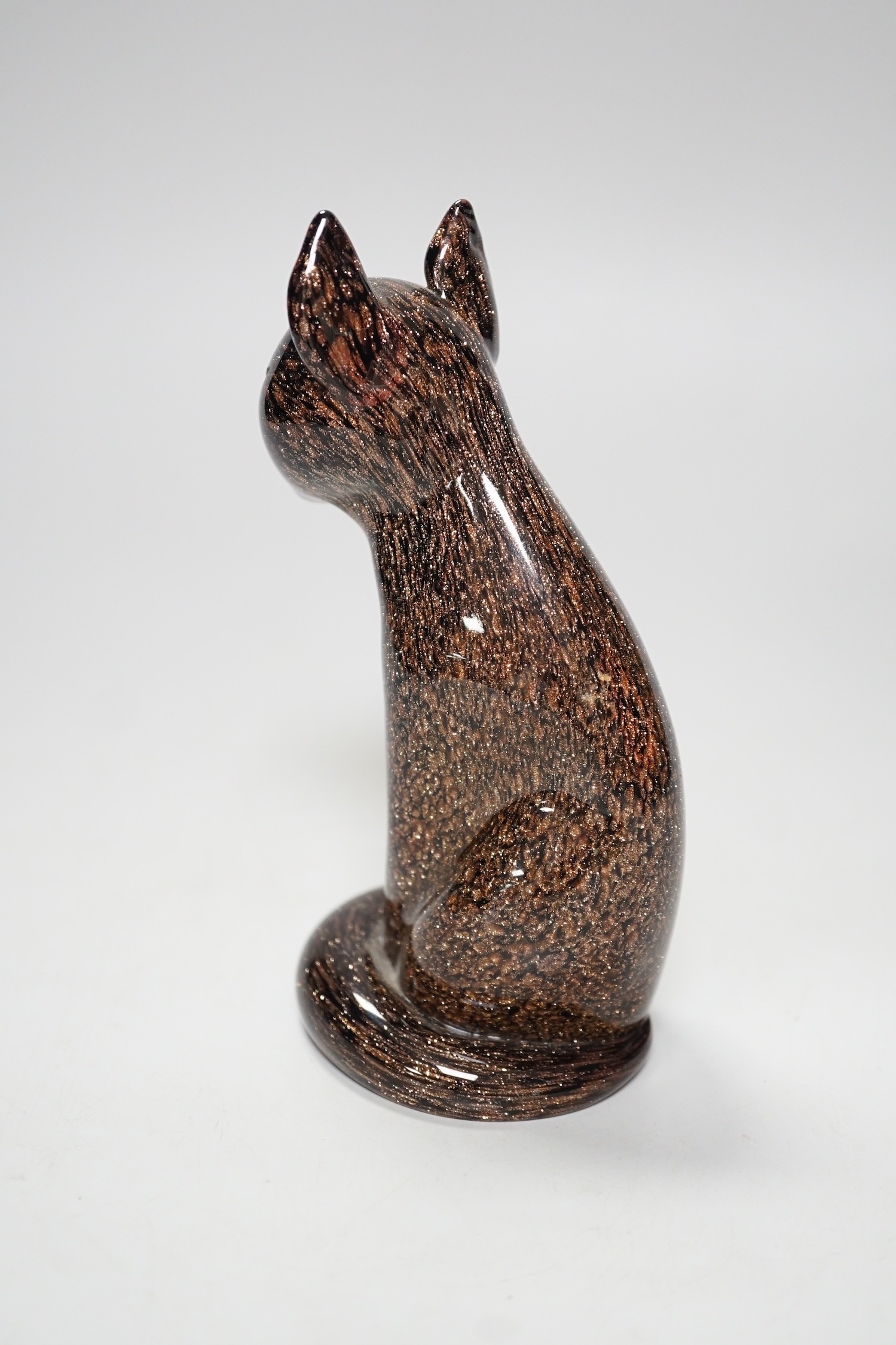 A Seguso Murano aventurine glass cat. 15cm tall